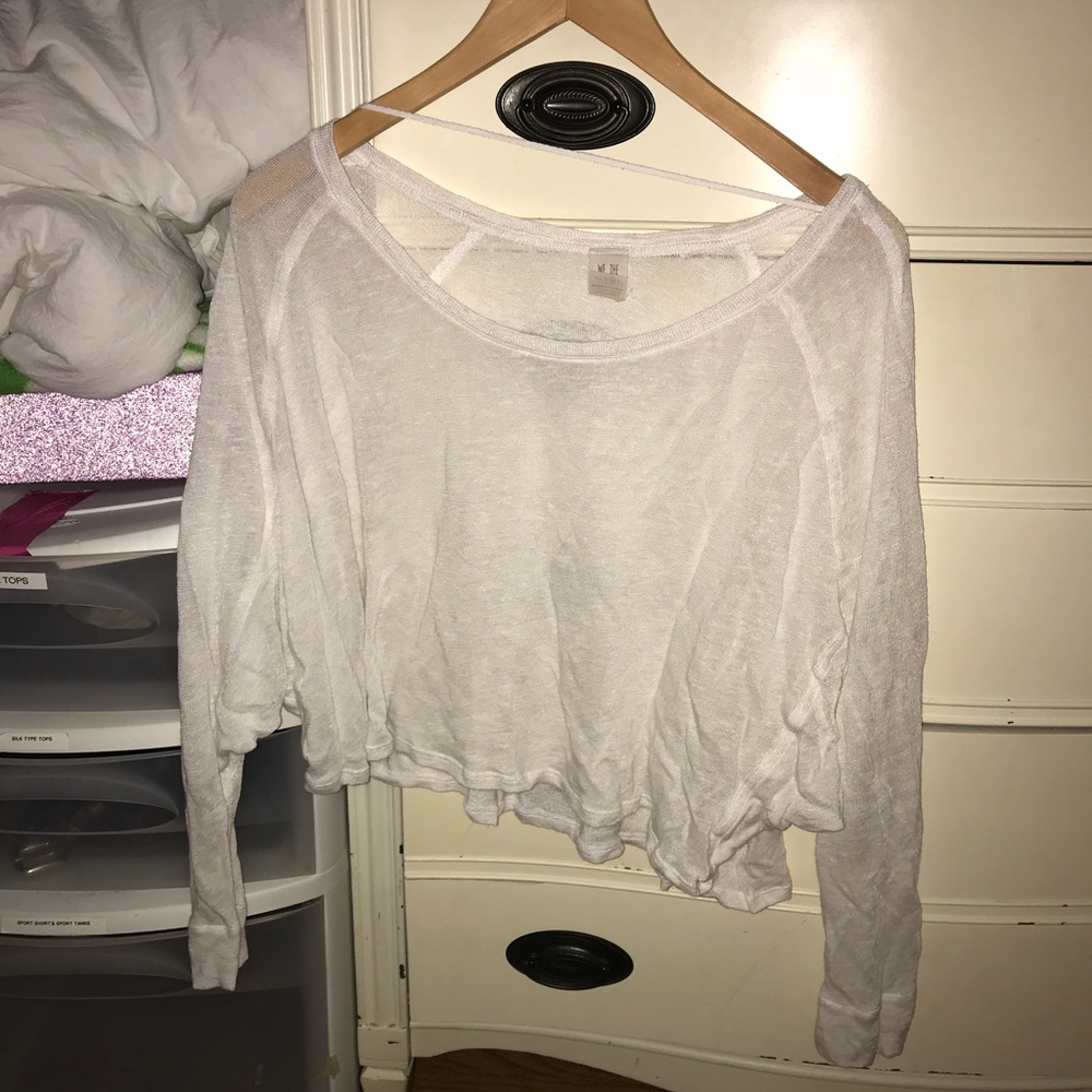 White free people long sleeve crop top